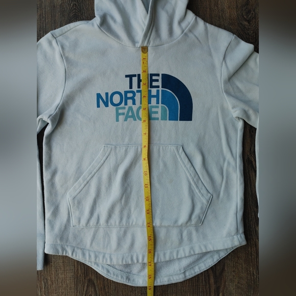 The North Face Girls Pullover Hoodie Ice Blue Big Spell Out Logo Size S 7/8 - Picture 5 of 15